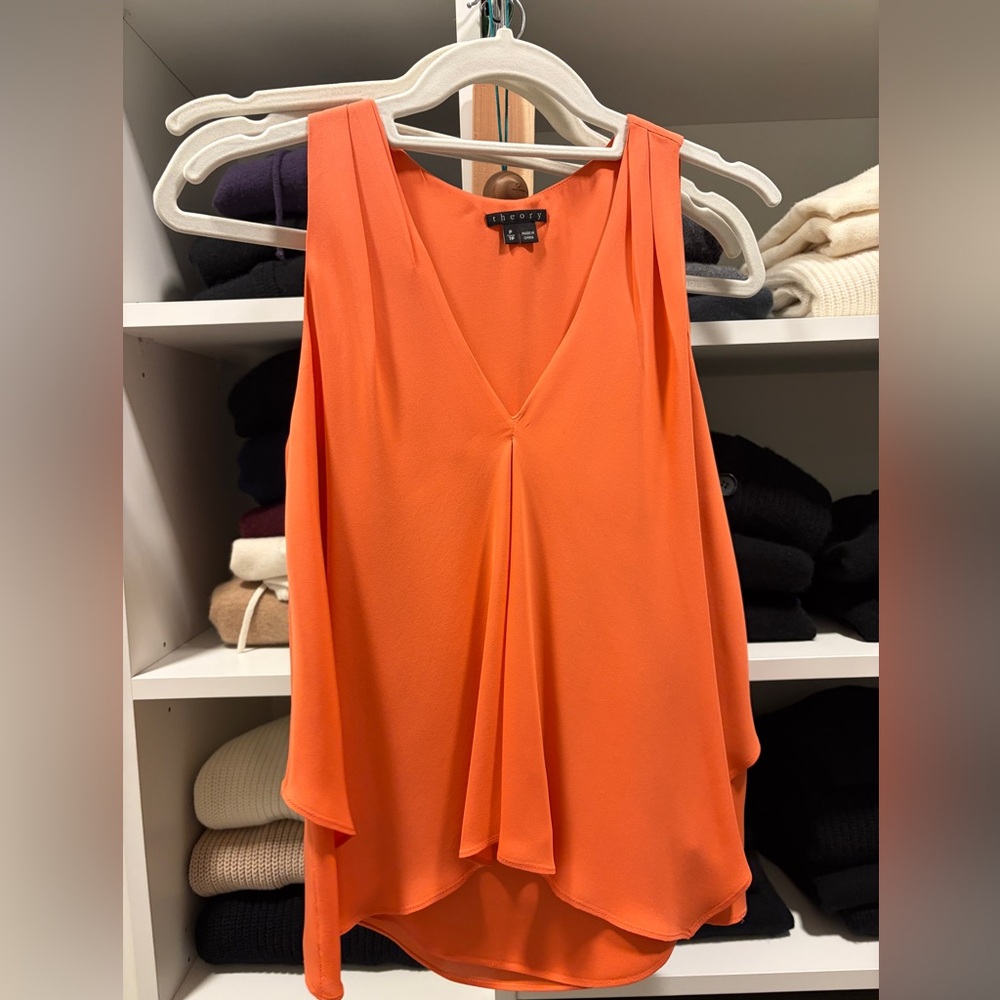 NWOT Theory Women's Vibrant Orange V-Neck Blouse